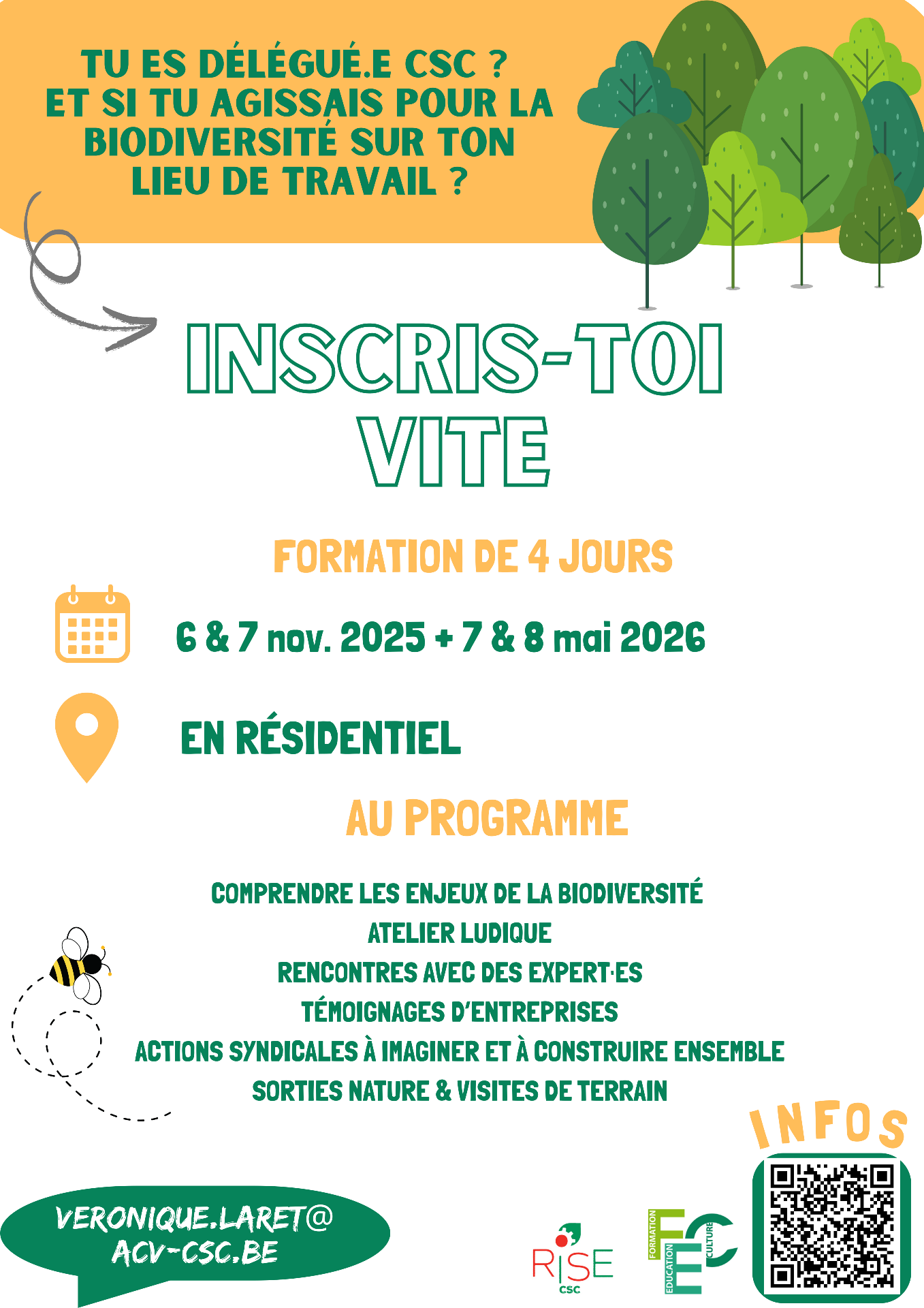 Formation biodiversité affiche Affiche présentant les informations pour participer à la formation biodiversité de la CSC